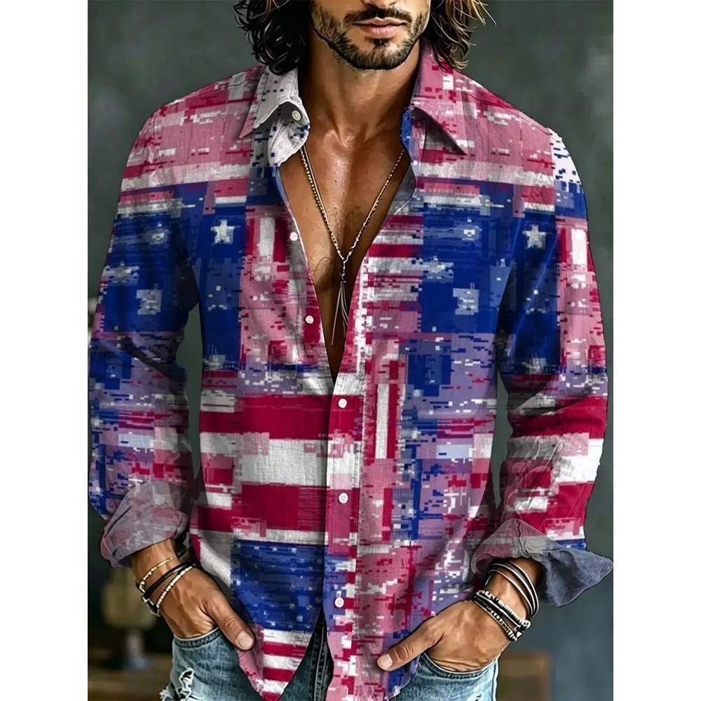 Camisa de hombre con estampado artístico 3D estilo lino retro casual manga larga solapa top moderno y cómodo nueva camisa de talla grande