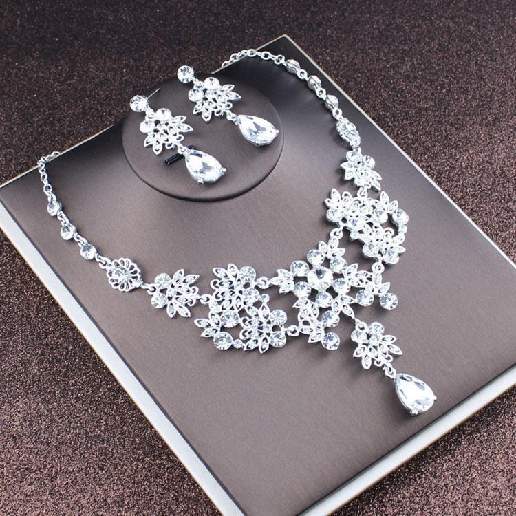 2022 Bridal Rhinestone Necklace & Earrings Set - Korean Wedding Hair & Dress Accessories