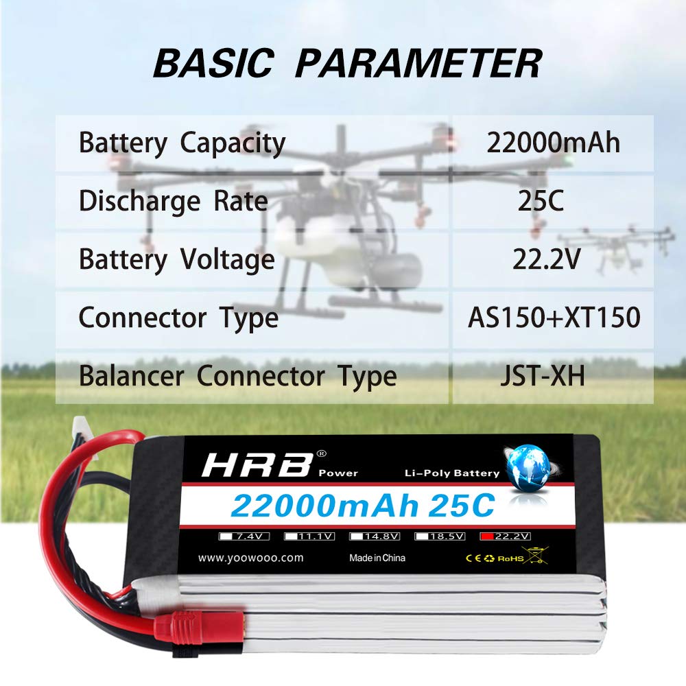 HRB Lipo Pack 22.2V 6S 22000mAh 25C AS150 XT150 Plug for DJI S800 S900 S1000 + UAV E1200 Plant Protector