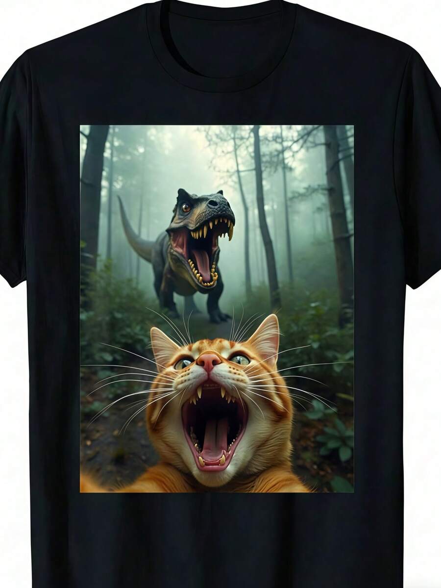 Cat Selfie With T-Rex Dinosaur Unisex T-Shirt XXXL
