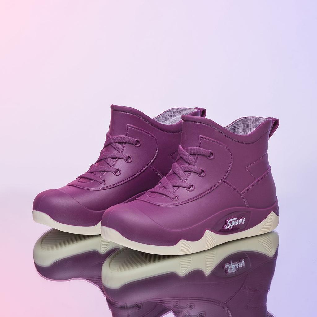 2025 New Women Waterproof Rain Boots for Women Fake Lace Up Ankle Rubber Rain Shoes Non-slip Four Seasons Woman Water Boots