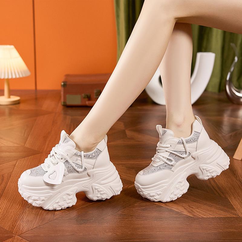 Thick-soled Dad Shoes Women's Autumn New Rhinestone Versatile Fried Street Sports and Leisure Shoes Inner Height-increasing Women's Shoes