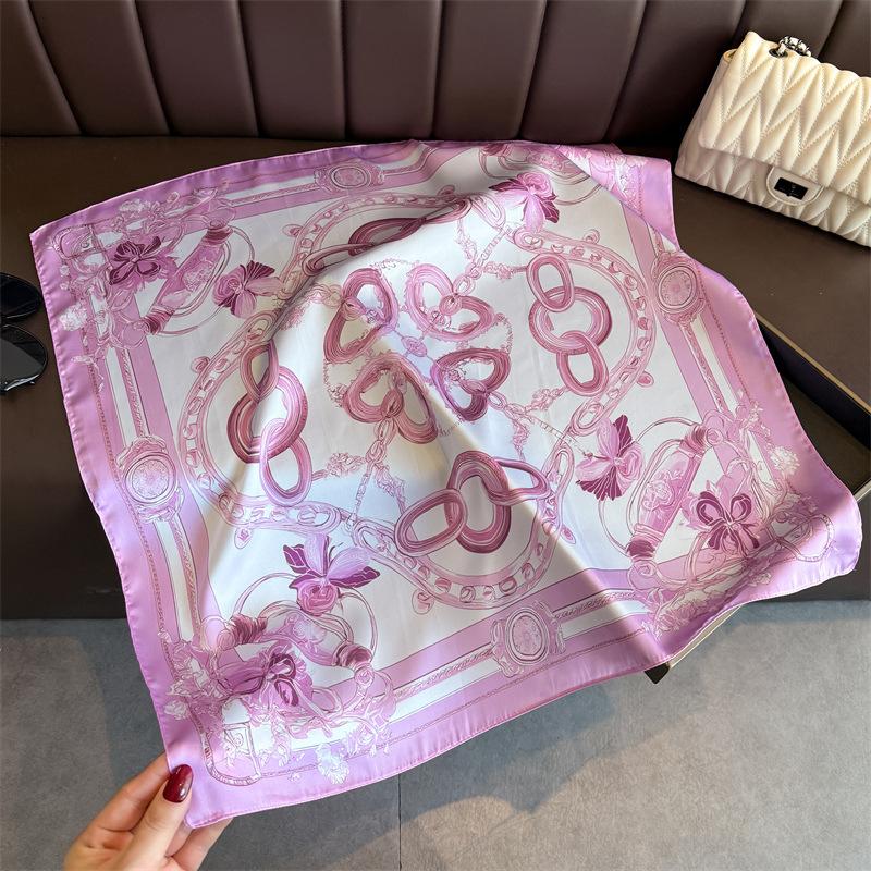 Fashion Floral Print Silk Shawl Square Scarf for Women Soft Satin Neckerchief Female Hair Bands Ribbon Headband Bandana 70X70CM