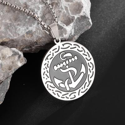 Fashionable Necklace Retro Personalized Trendy Versatile Pendant Mens Stainless Steel Boat Anchor Pattern Necklace