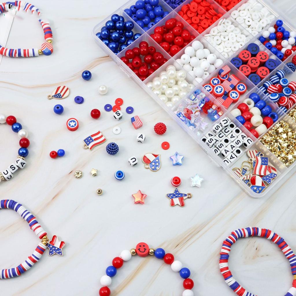 4th of July DIY Bracelet Making Kit, Patriotic Star Beads Set, Independence Day Jewelry Craft Supplies, Handmade Gift for Adults Kids