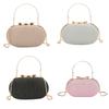 Oval Shape Glittering PU Leather Evening Bag Purse with Top Handle and Crossbody Chain Wedding Party Small Round Handbag