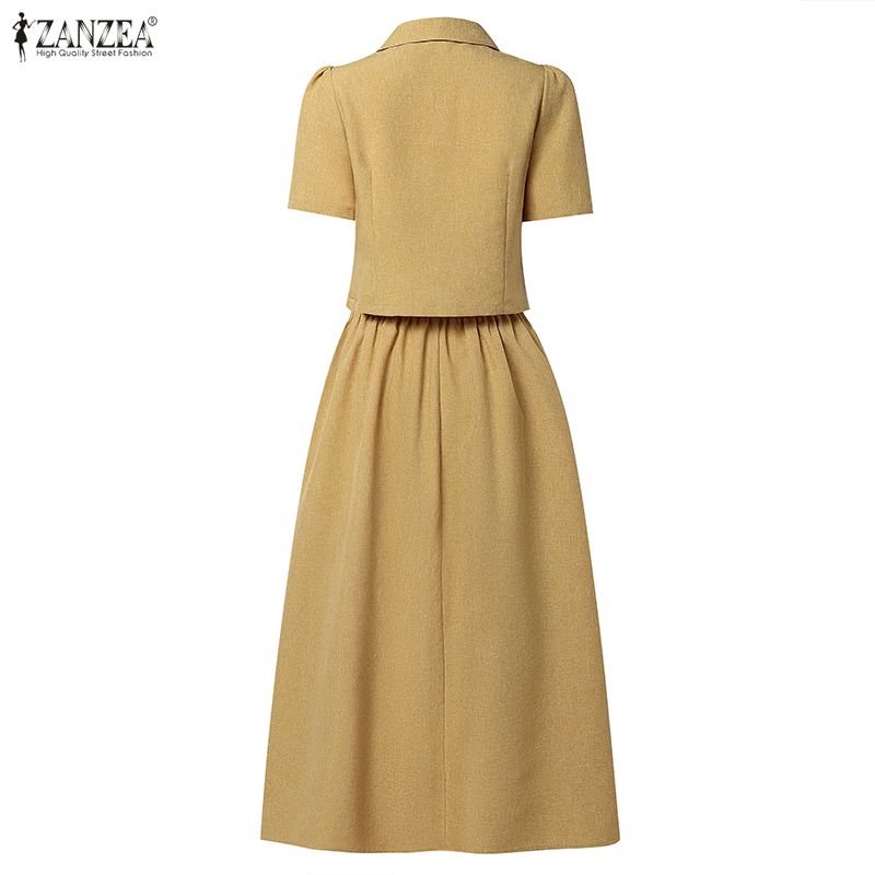 ZANZEA Women Short Sleeve Blouse and Long Skirts Summer Two Piece Suit Sets