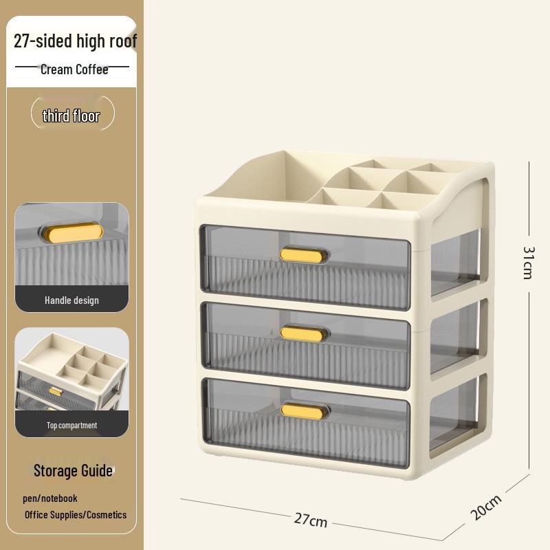 Multi-layer Desktop Organizer: Drawer-Type Storage Box for Office Supplies, Stationery, and Cosmetics