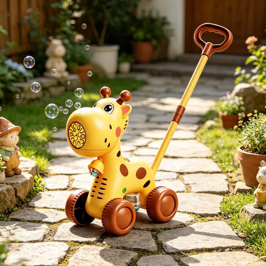 2-in-1 Push and Blow Toy Car with Lights - Walking Cart for Toddlers, Outdoor - Push Toy for Kids