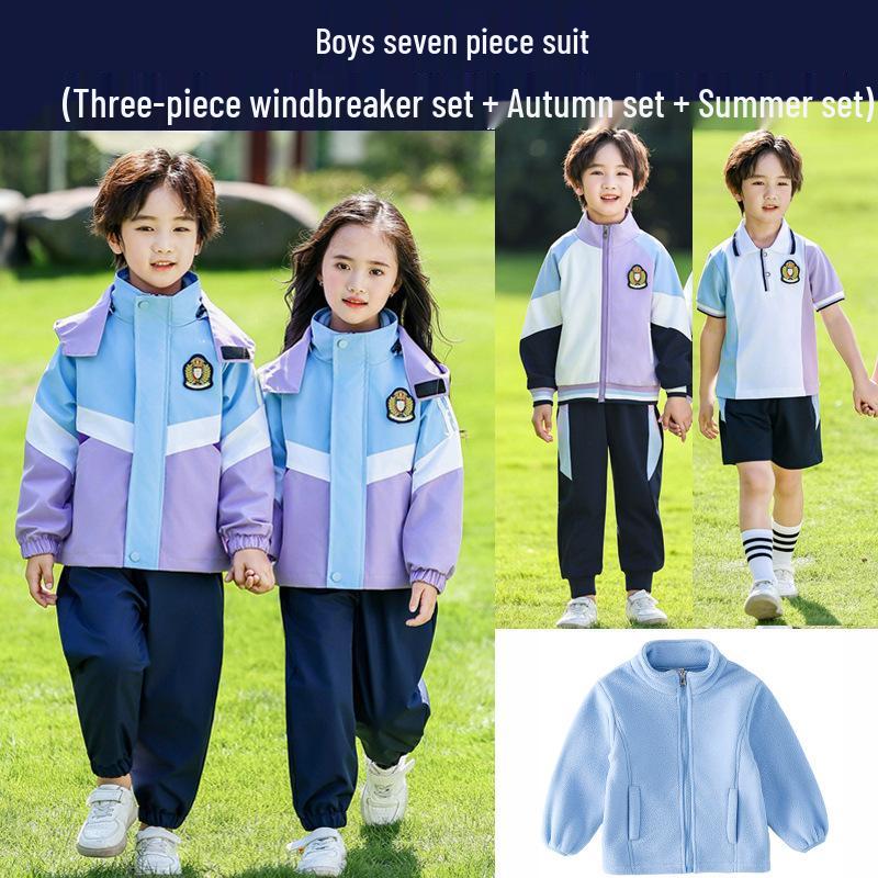 Primary School Windbreaker Three-Piece Uniform Set for Kindergarten and First Grade Students
