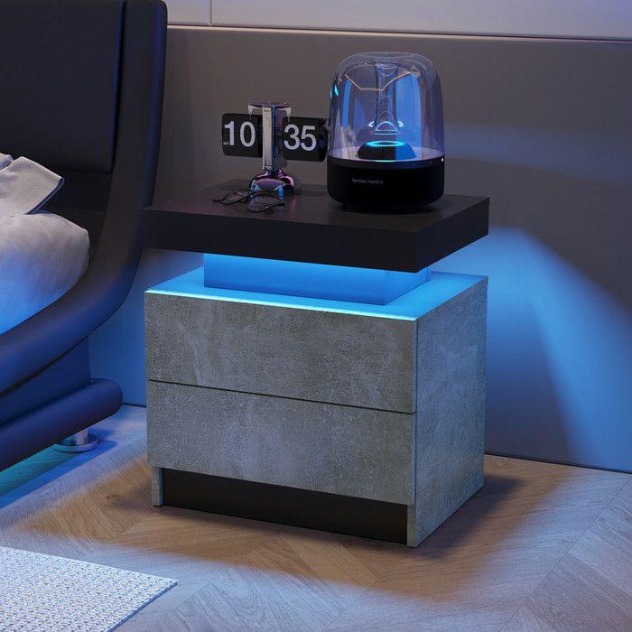 Table de nuit LED - MUVOE - Moderne - 2 Tiroirs - Multicolore - Design Contemporain