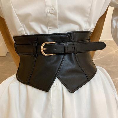 Fashion PU Leather Wide Belt Corset Lady Women Black Slim Body Front Zipper Bandage Waistband Elastic Decor Dress Suit Straps