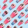 24pcs Medium Length Summer Press on Nail Full Cover False Nail with Seaside and Coconut Tree Designs