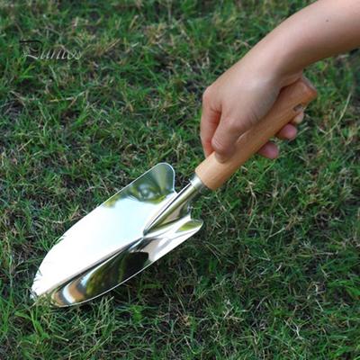 Garden Hand Shovel with Wooden Handle Polished Stainless Steel Rust-Proof Hand Trowel Easy To Use Practical Gardening Tool for Digging Weeding