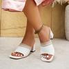 New women's shoes fashion one-word thick heel knitted wool high heel square head cool slippers