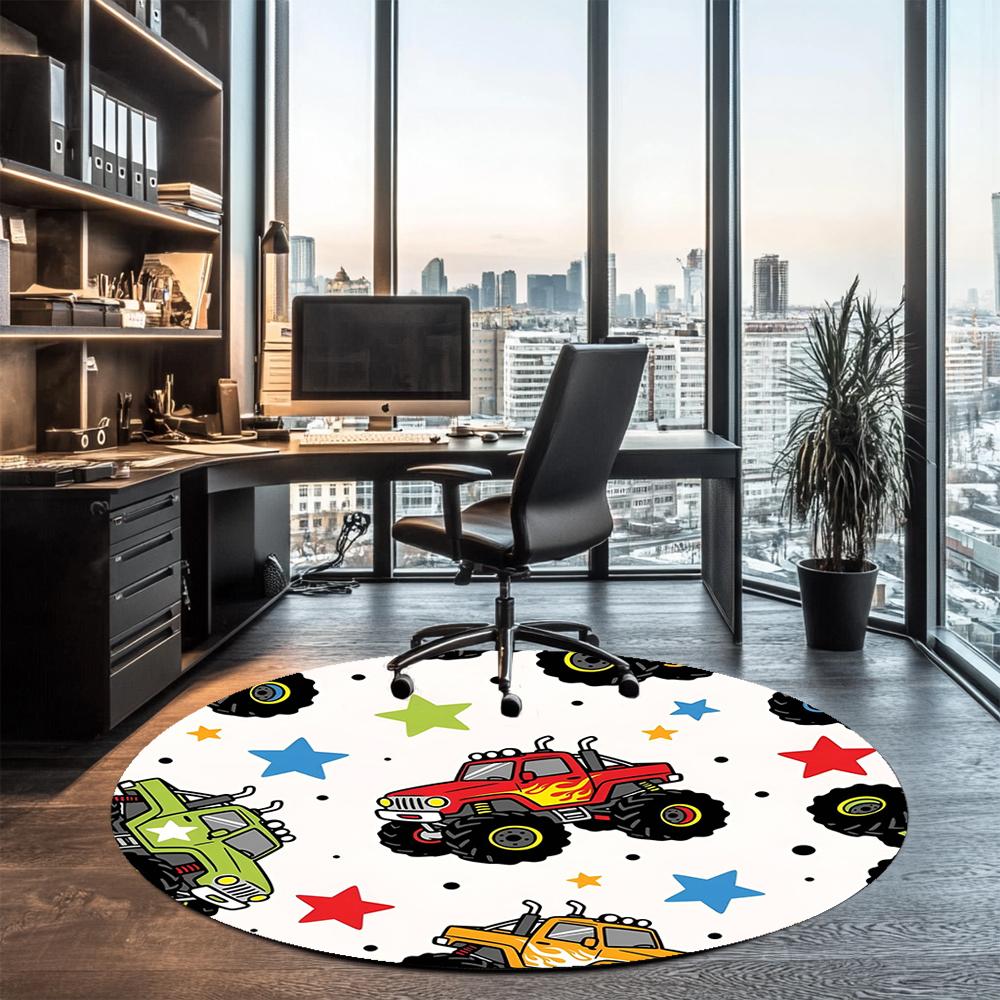 Truck Printed Round Rug Carpet Chair Rug Area Rug Entryway Doormats,for Office Chair Living Room Bedroom Kitchen Room.