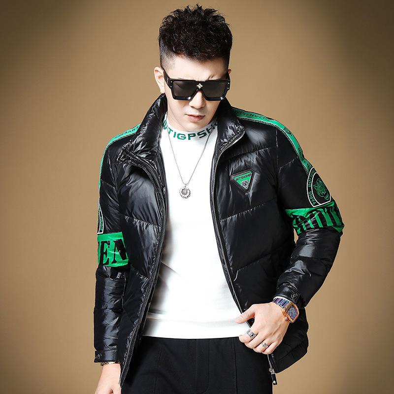 

Легкий черный пуховик с воротником-стойкой для мужчин. Повседневная и универсальная велосипедная, теплая и плюшевая куртка для молодых мужчин. M