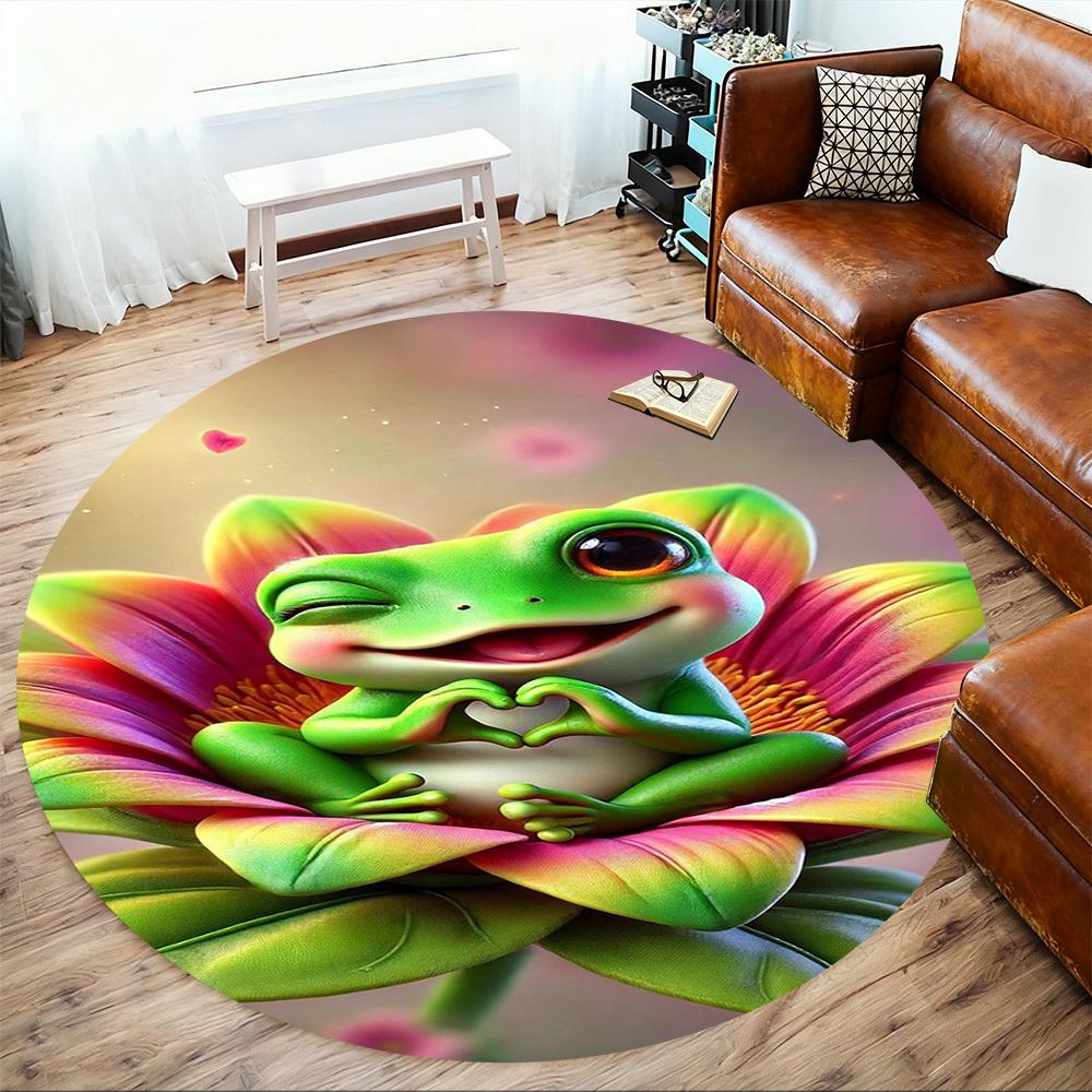 1PC Frog Flower Heart Round Chair mat Area Rug - Non-Slip, Floor Mat for Office, Bedroom, home decor Christmas Gift c0528032