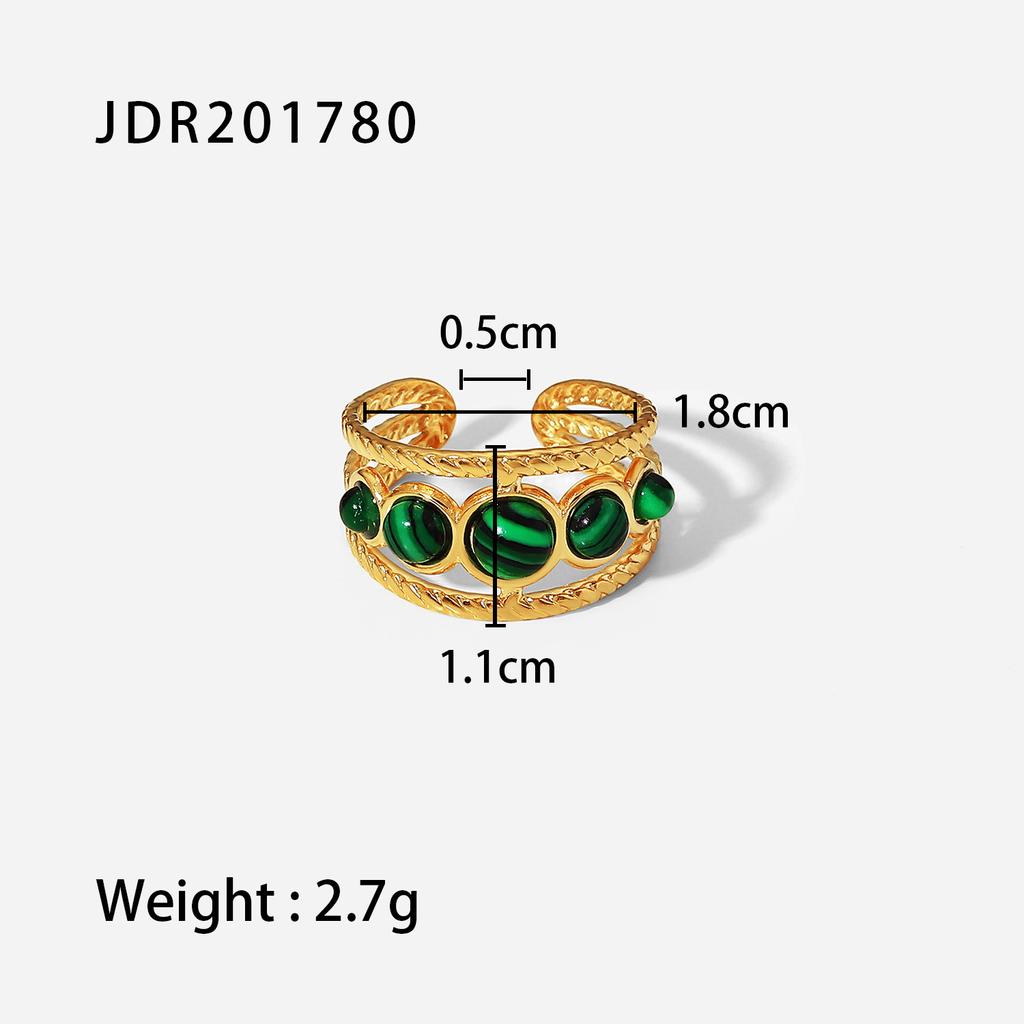 European and American temperament 18K gold green natural stone opening ring ins cold wind retro ring