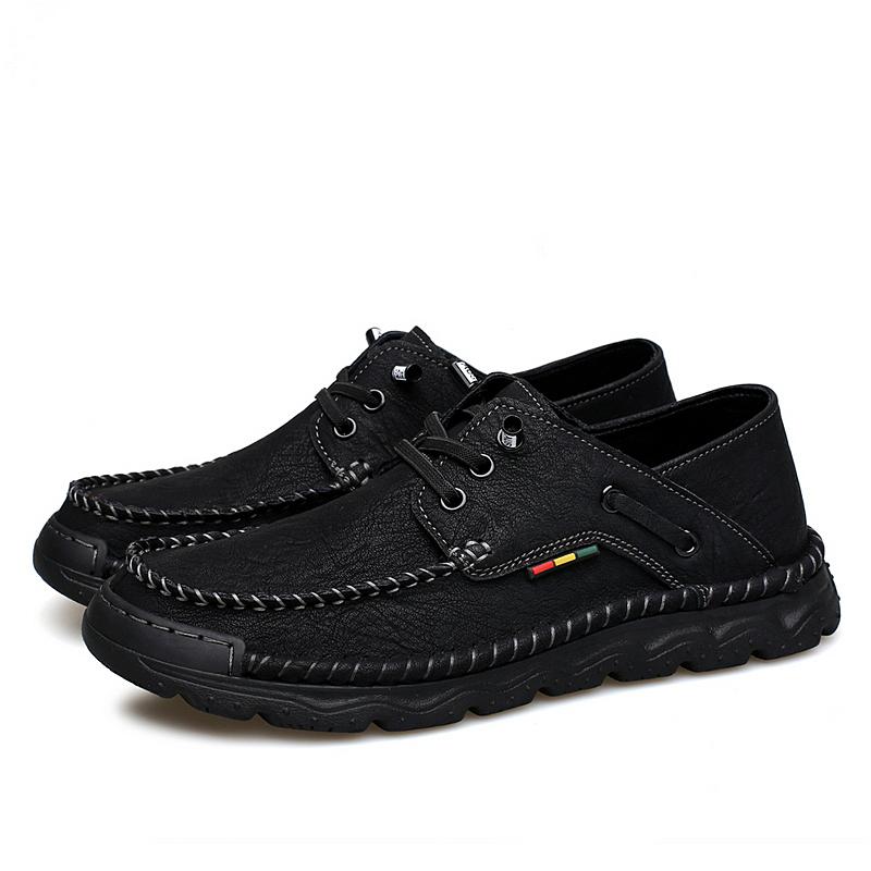New Men's Breathable Outdoor Casual Leather Shoes Anti-slip Durable Flat Driving Fashi Versatile Comfortable Walking Shoes