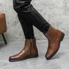 High Quality Casual Leather Boots Men Western Cowboy Leather Shoes Male Fashion Men's High Top British Outdoor Boots Shoes Male