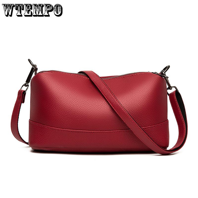 Echtes Leder, leuchtend rot, schicke Umhängetasche für Damen – modische Volltonfarbe mit Reißverschluss, Polyesterfutter