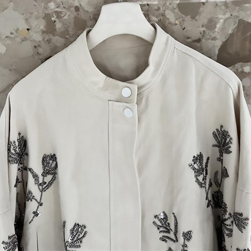 European Station Spring New Product Fashion Stand-up Collar Versatile Loose Sequin Jacquard Age Reduction Jacket Women's Top Trendy Brand