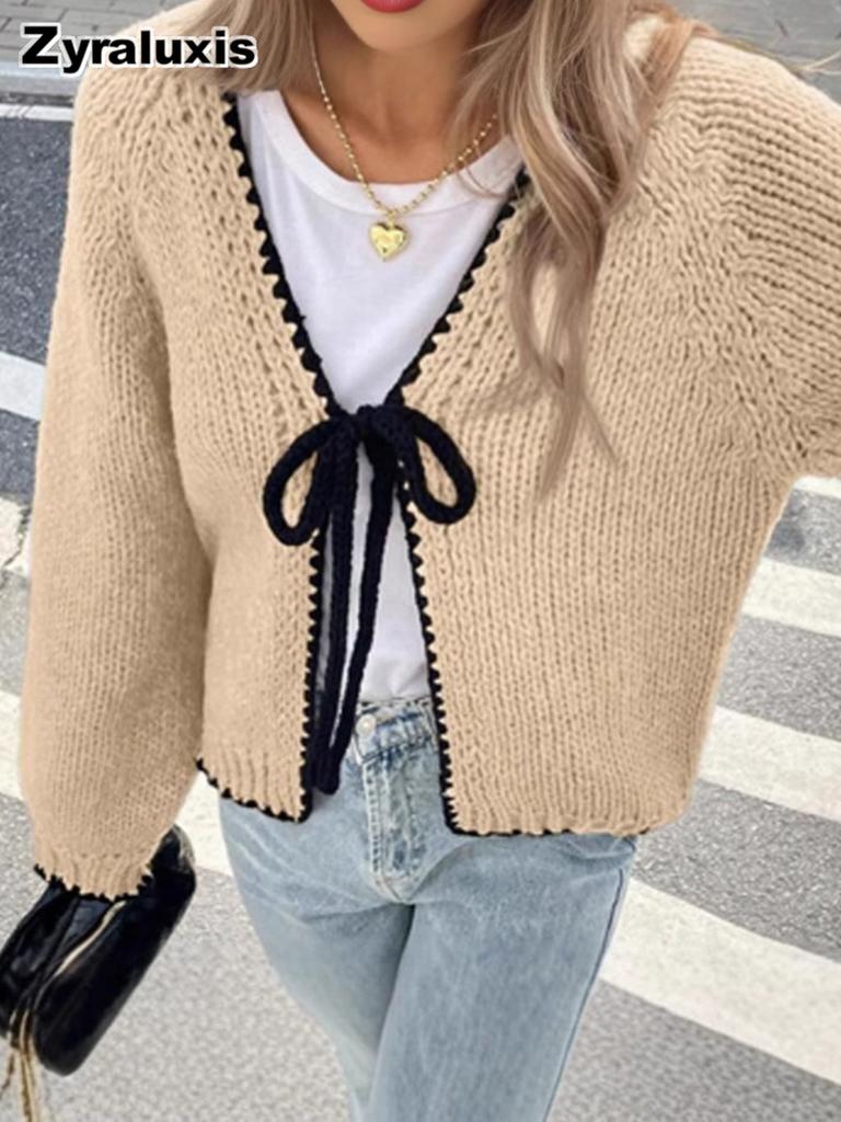 New Women's Autumn Winter Knit Cardigan Tie-Up Sweater Solid Loose Long Sleeve Top Outerwear