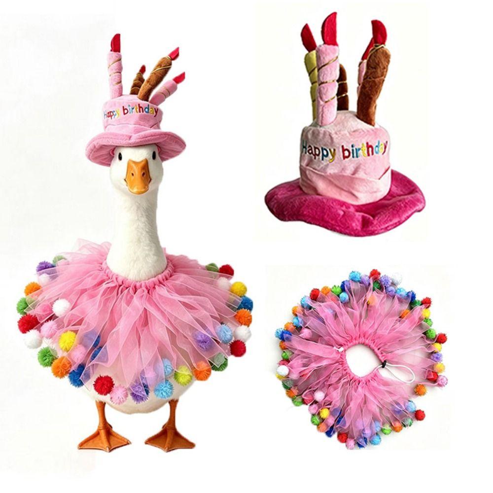 2Pcs/Set Hat and Tutu Collar Lawn Goose Clothes Colorful Pom-Pom Goose Clothes Farmhouse Style