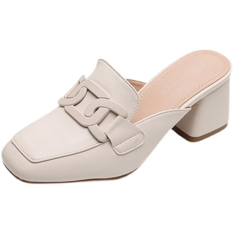 676-19 Half-drag women's outer wear 2025 summer new French lazy muller shoes high-heeled small leather shoes