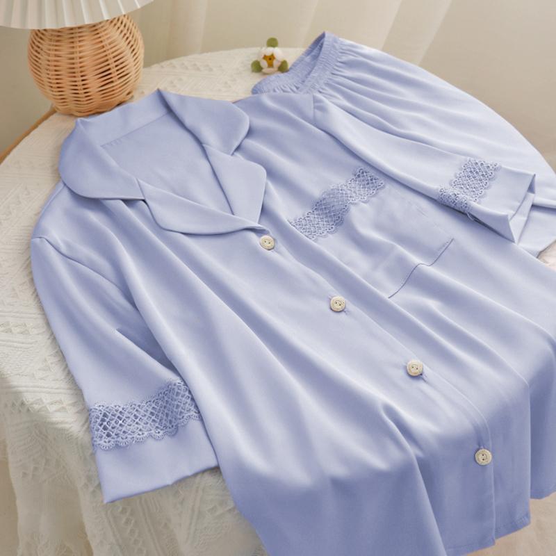 Bloemenzijde Eenvoudige Stijl Zoete Pyjama voor Dames Fris Elegante Zomer Korte Loungewear Vrouwen Nieuwe Mode Trendy Homewear XXL gray