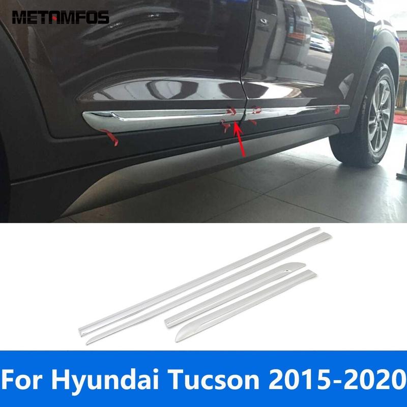 Door Side Line Strip Body Skirt Molding Trim For Hyundai Tucson 2015-2017 2018   Chrome Exterior Accessories Car Styling