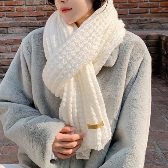Damen-Schal für Herbst und Winter, gestrickt, winddicht, elastisch, verdickt, einfarbig, warm, weich, japanischer Stil, gemütlich, breiter und langer Halsschutz, Damen-Halswickel