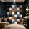 1pc Color Blocking Woven Checkerboard Print Waterproof Partition Privacy Shower Curtain 12 Hooks Multiple Sizes, Easy To Install