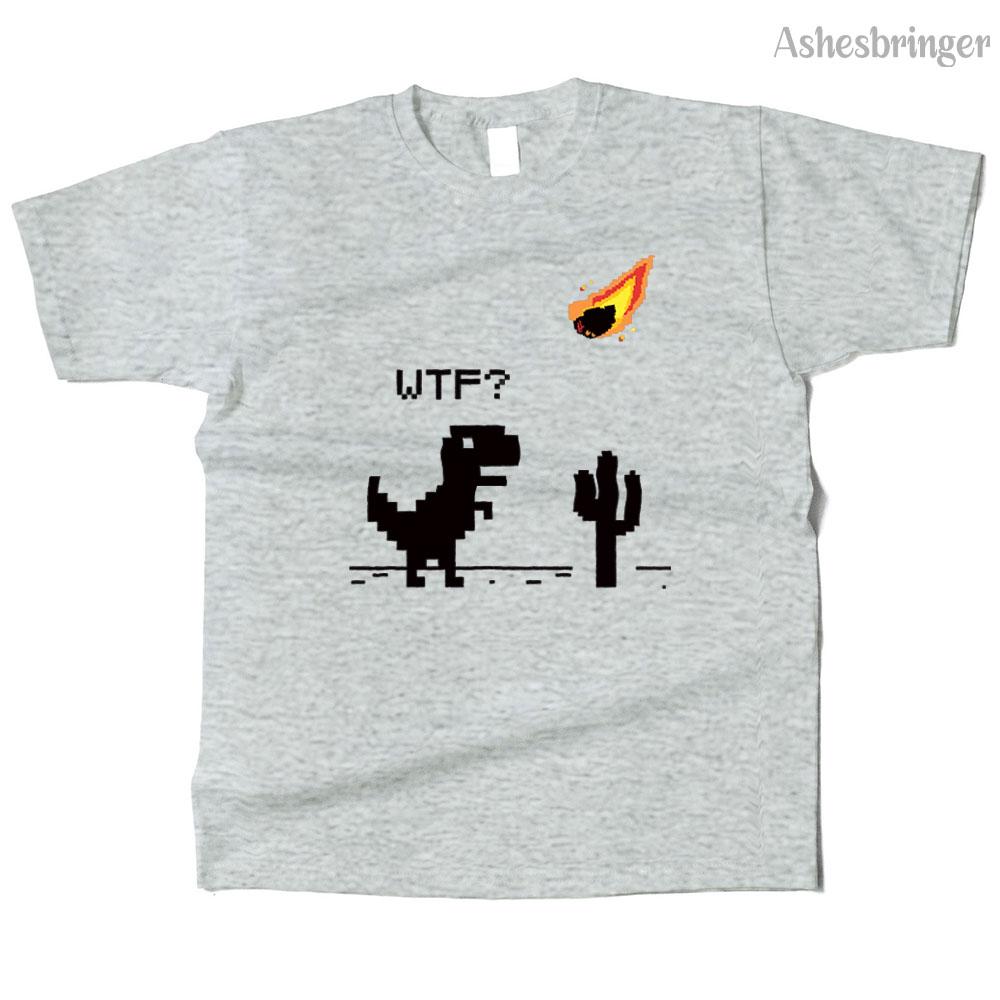 Mens Cotton WTF??? 8 Bit Graphic Funny T-REX T Shirt Street Casual Style Tee for Men and Women
