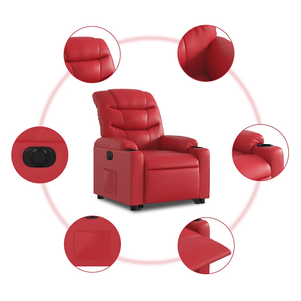 Recliner Chair with Lift Assistance Electric Red Faux Leather