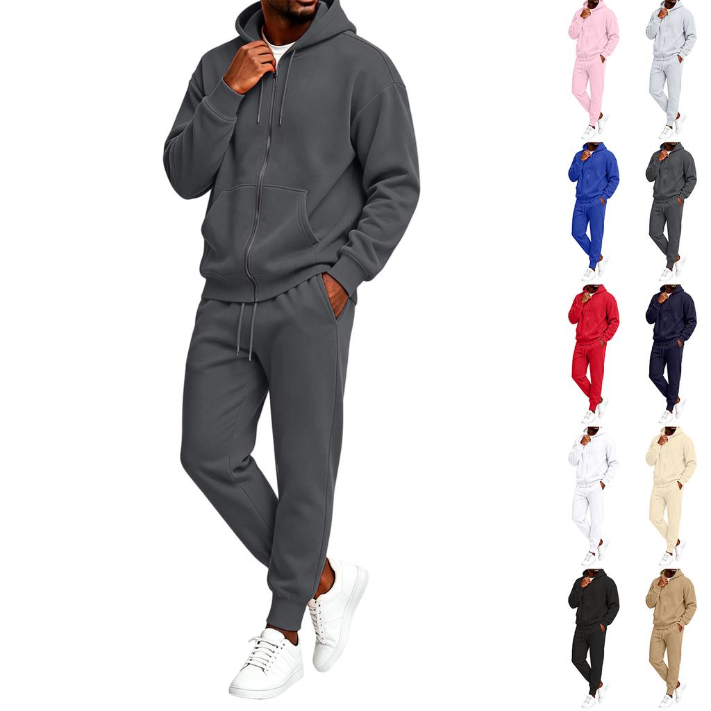 Unisex Zip Up Hooded Sweatshirt and Jogger Pants 2 Piece Set for Casual Streetwear