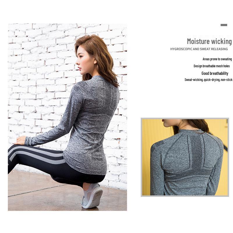 Women's Seamless Long Sleeve Quick Dry Yoga Top - Autumn Fitness, Running & Training Pullover with Round Neck