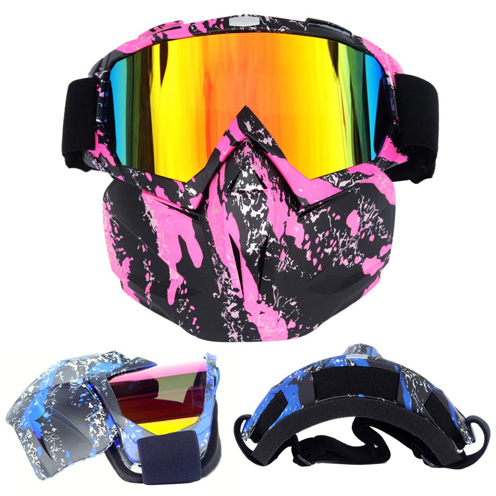 Makuki Full-Face Goggles Safety Goggles with Full-Face Cover UV Protection Removable Face Guard Impact-Resistant Protection (Pink)