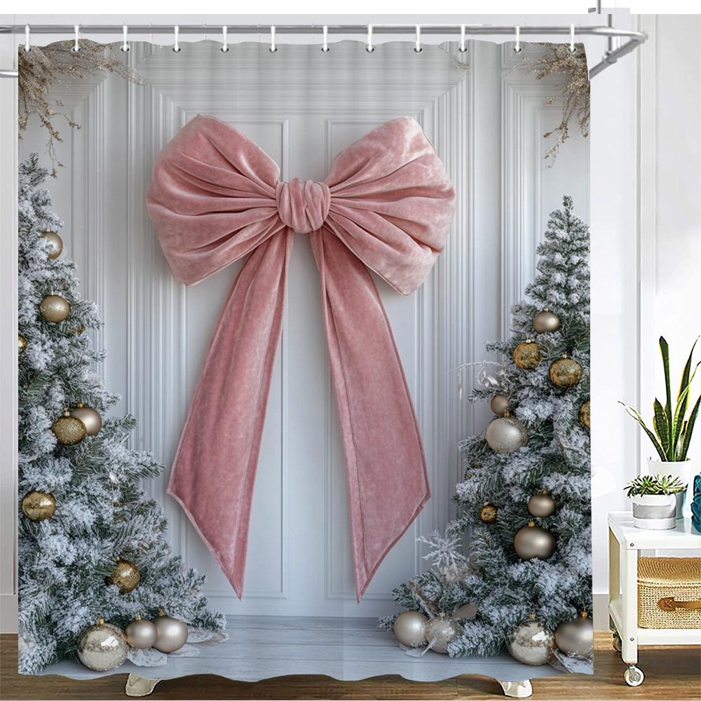 Shiny Romantic Pink Imitation Bowknot Shower Curtain Bath Curtain Printing Bathroom Curtains For Home Decoration Curtain