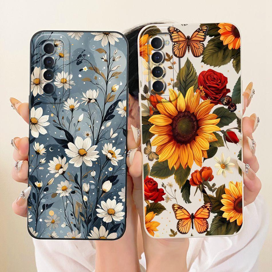 For OPPO Reno4 Pro / Reno4 Cute Cat Flower Cartoon Phone Case For Oppo Reno 4 4Pro 4G Shockproof Soft Silicone Bumpers