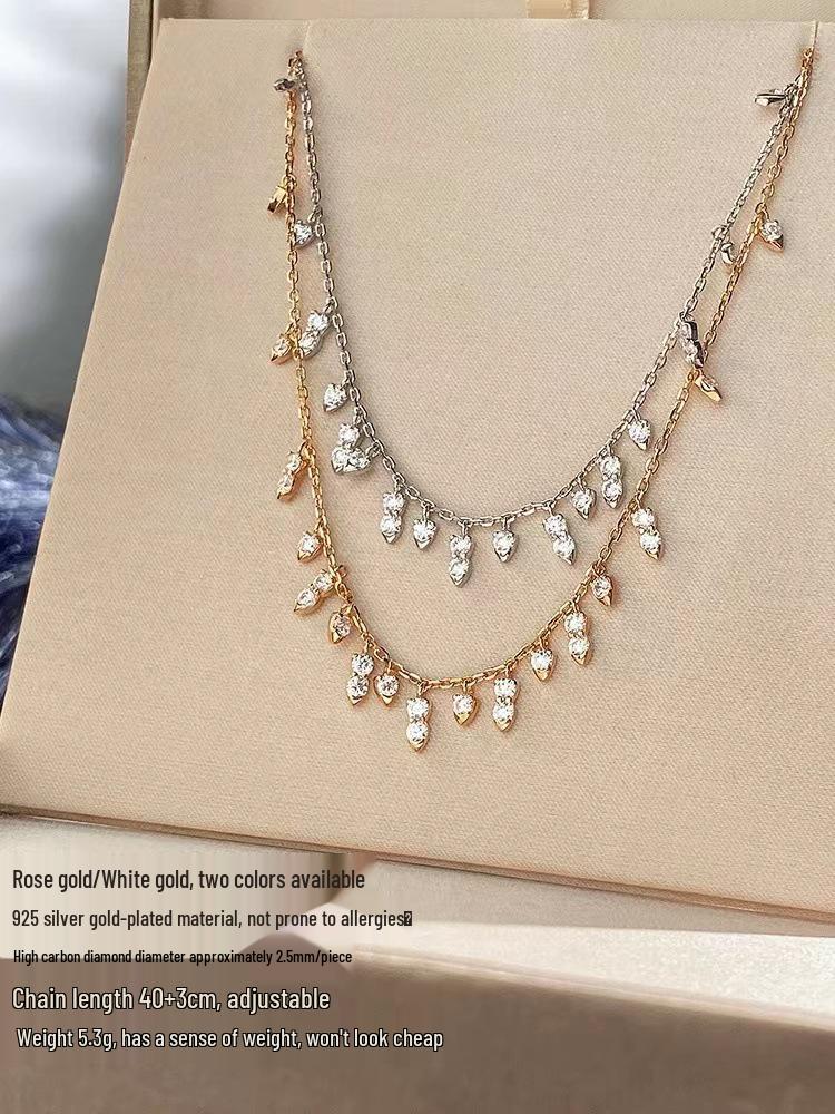 Hui Zhi Yi 2023 Sterling Silver Tassel Choker with High Carbon Diamond - Light Luxury Fashion Necklace