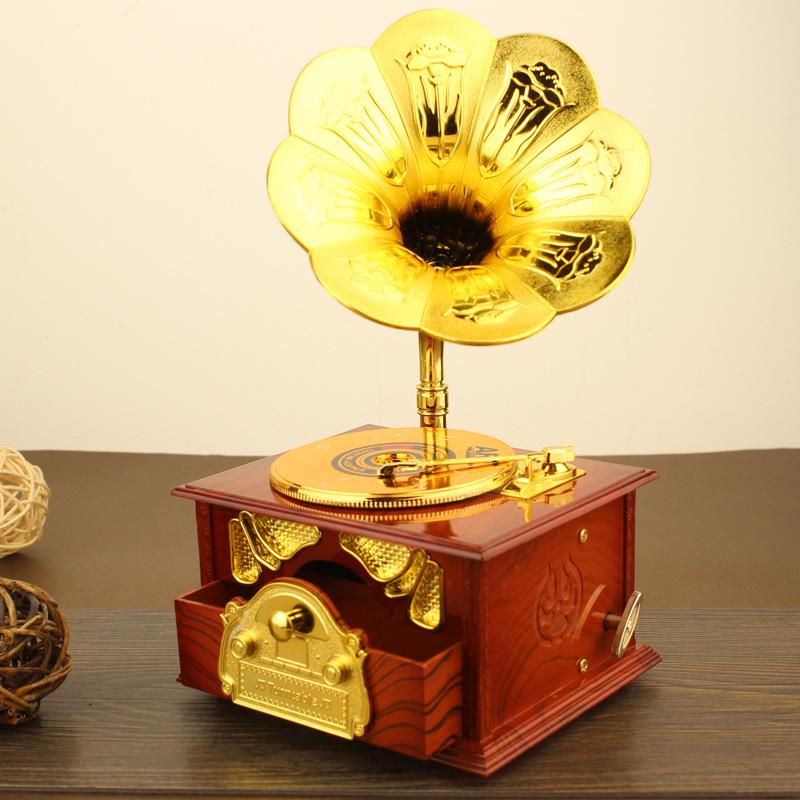 Vintage Horn Gramophone Music Box Home Decor Ornament & Creative Gift Random Music Tracks коричневый