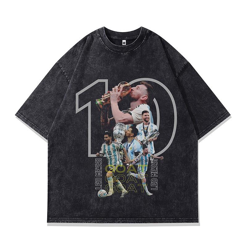 American Trendy Brand Retro Star Portrait Print Vintage Washed Old Street Hip Hop Short Sleeve T-Shirt Men
