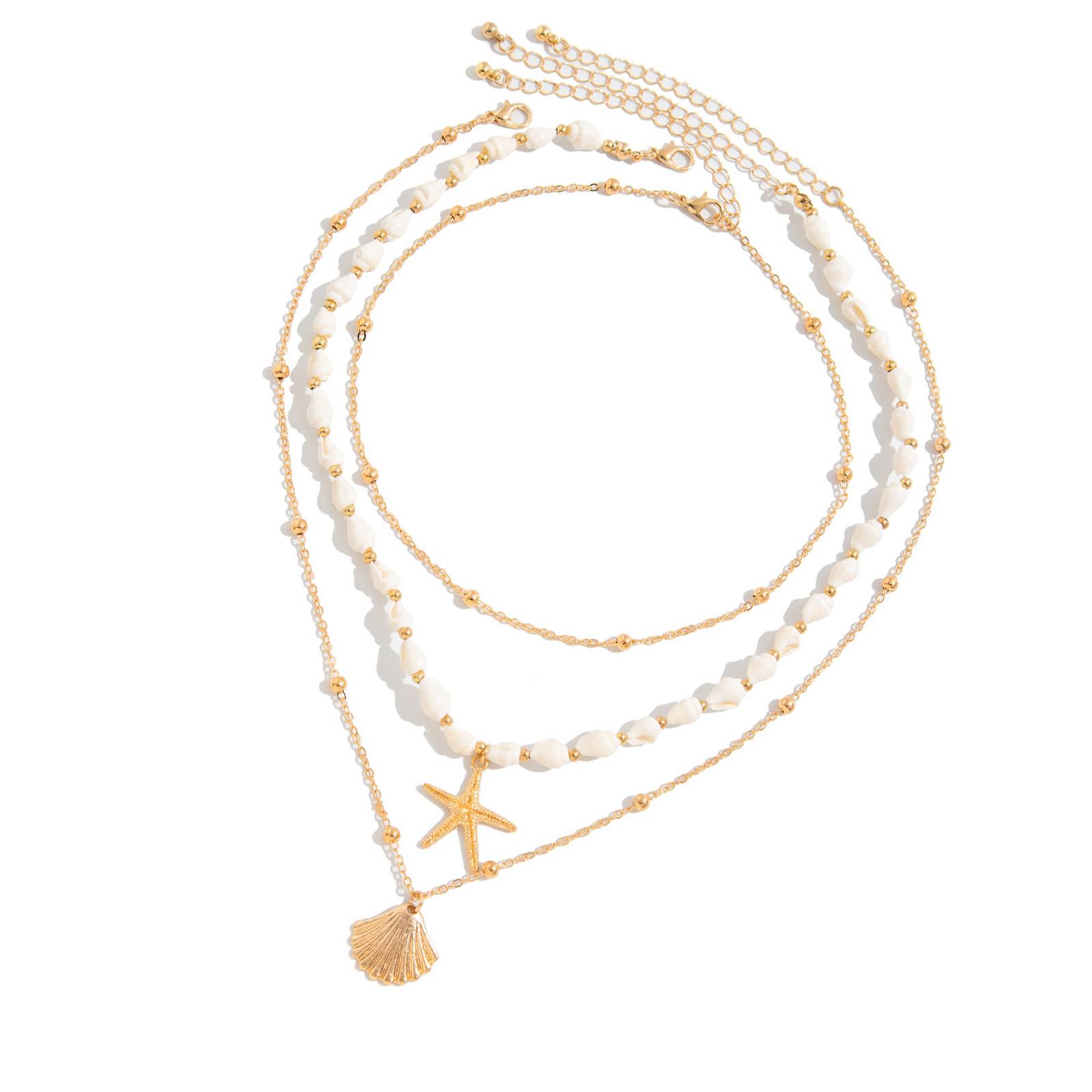 

Богемний набір намиста з морських черепашок, морських зірок та перлів, з регульованими китицями та ланцюжком для ключиці, пляжний ювелірний аксесуар для жінок A