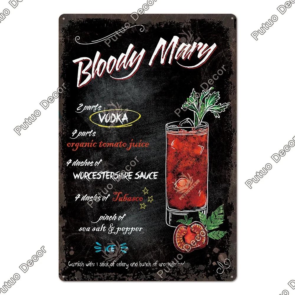 Putuo Decor Nostalgisches Cocktail-Blechschild | Metallschild Wandkunst | Ideal für Heimbar-, Pub- und Man Cave-Umgestaltungen | Geprägt