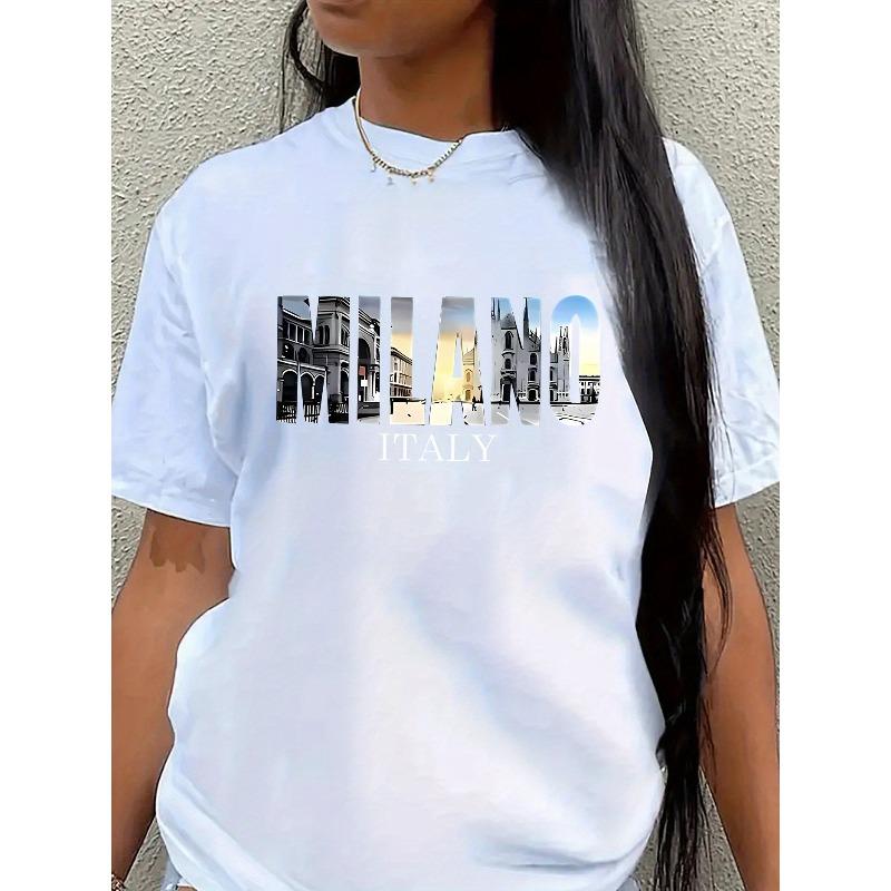 

Женская футболка Milano Italy с геометрическим принтом, круглым вырезом, короткими рукавами, из эластичного полиэстера, повседневная, зрелого стиля S белый