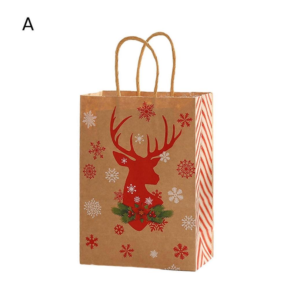 12-Piece Christmas Gift Tote Bag, Christmas Candy Gift Bag with Thick Kraft Paper Reindeer Sleigh Tree Hat Pattern, Reusable Grocery Gift