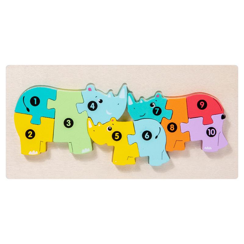 3D Wooden Buckle Puzzle: Educational Toy for Early Learning - Numbers, Transportation, and Animal Blocks