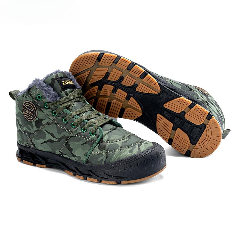 Fotwear Winter Snow Boots Men Warm Plush Ankle Boots Camouflage Outdoor Boots Long Fur Casual Sneakers Army Green Leisure Shoes